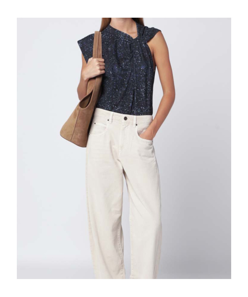 Isabel Marant Nayda Asymmetrical T-shirt With Midnight Blue Print Women In Blue