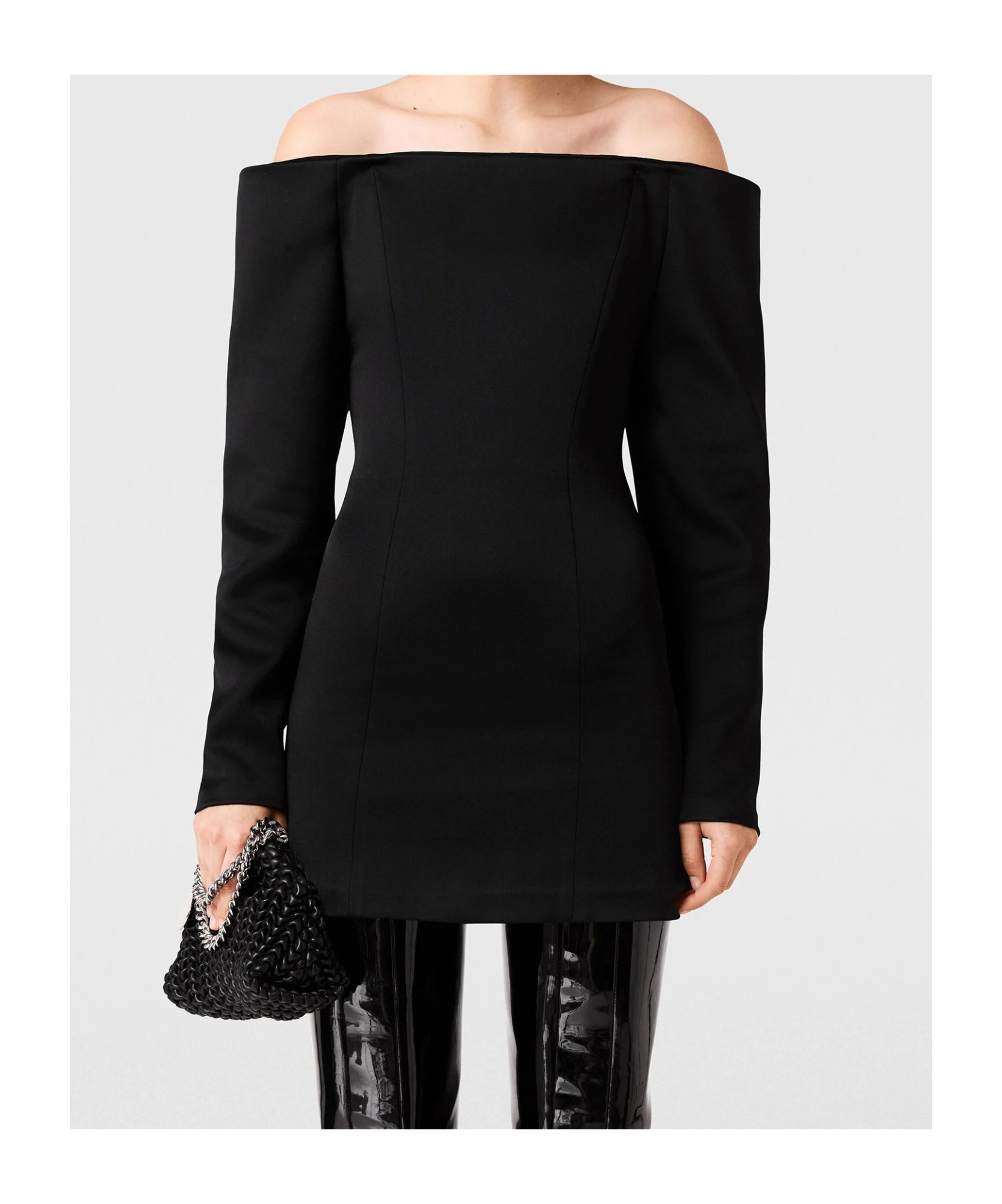 Stella Mccartney Off-the-shoulder Structured Corset Mini Dress In Black