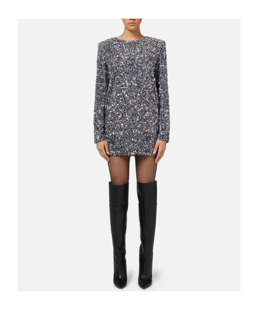 Elisabetta Franchi Sequinned Chenille Mini Dress In Gray