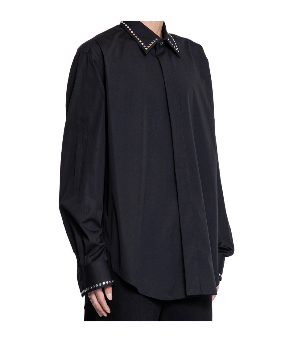 Alexander Mcqueen Studded Cotton Poplin Shirt In Black
