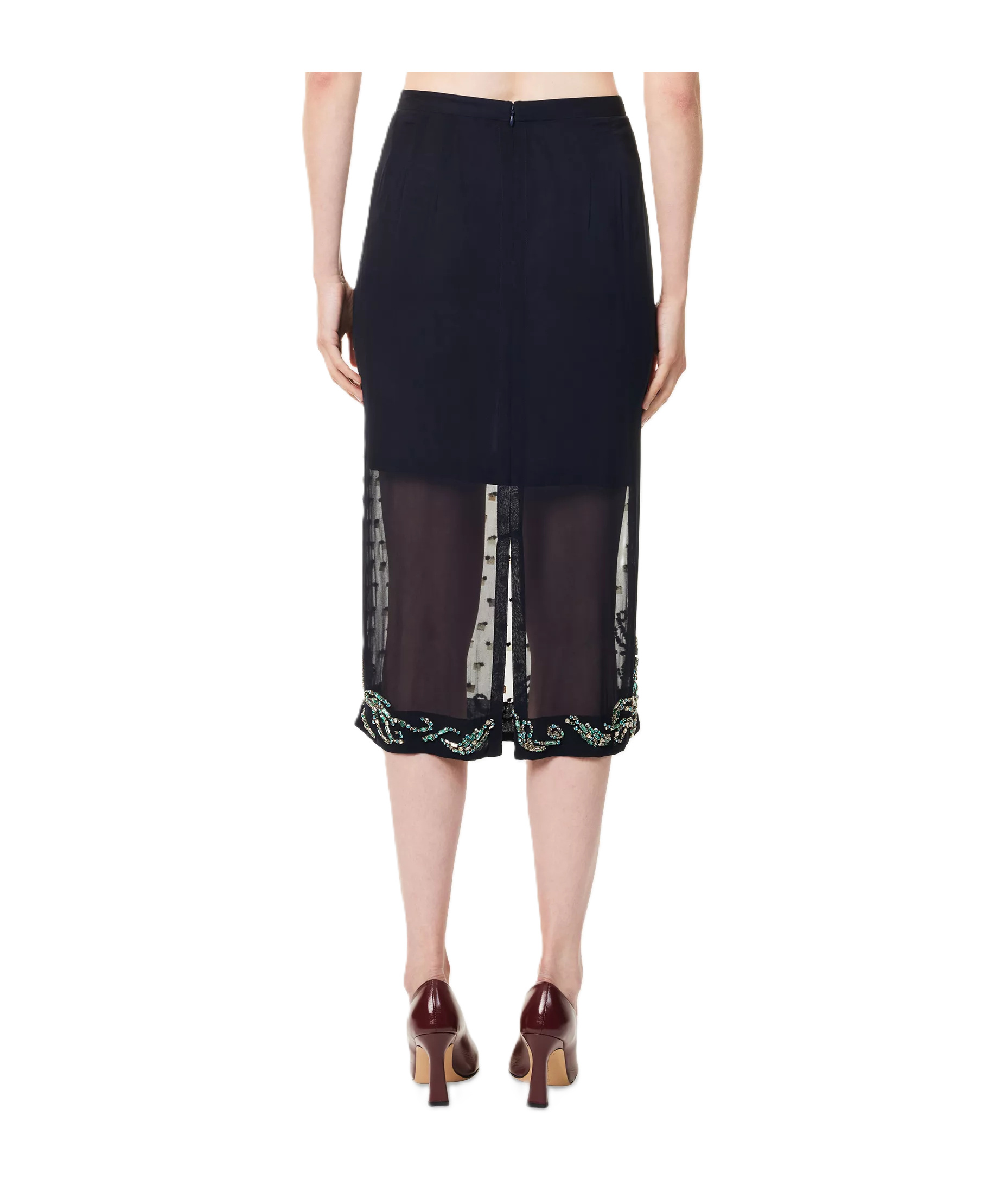Dries Van Noten Women Blue Georgette Jewel Embellished Midi Skirt In Black