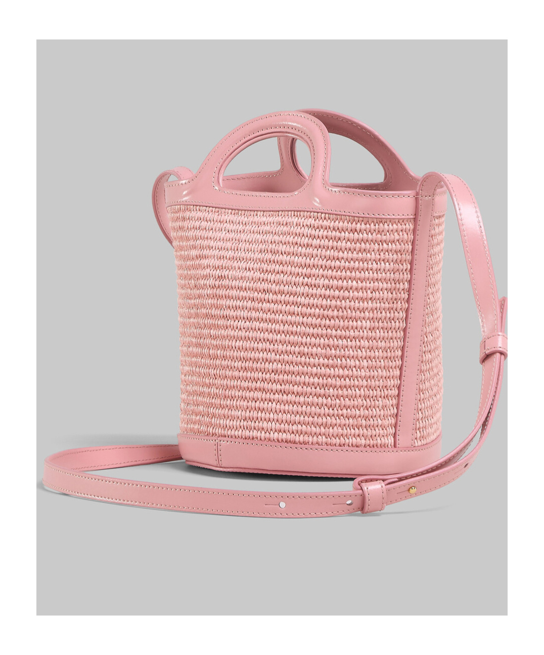 Marni Light Pink Mini Tropicalia Woven Bucket Bag In Pink