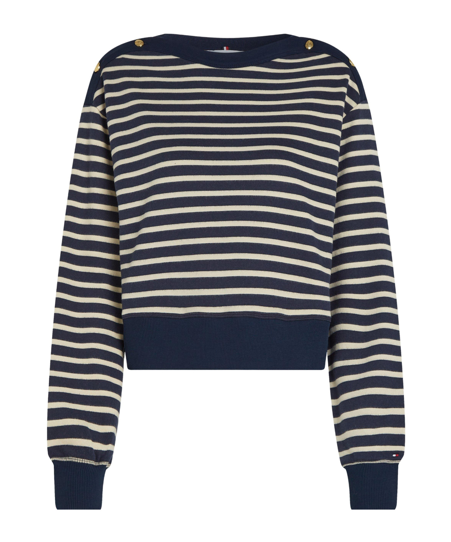 Tommy Hilfiger Striped Cropped Crewneck Sweatshirt In Black