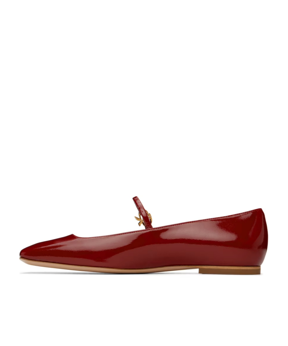Gianvito Rossi Christina Patent Leather Mary Jane Flats In Red