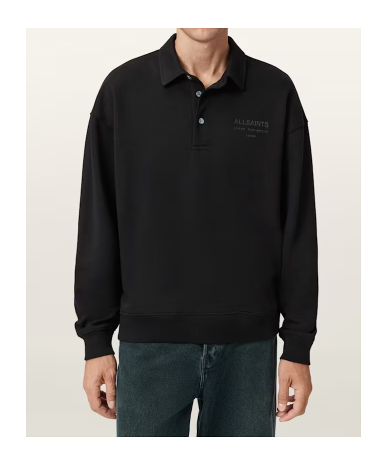 Allsaints Underground Zip-up Collar Sweatshirt In Black