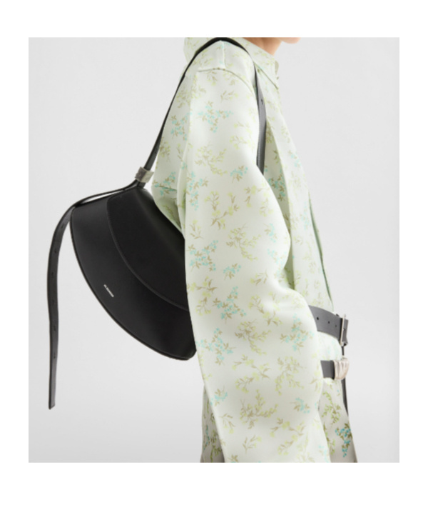 Jil Sander Small Eldorado Leather Shoulder Bag In Black