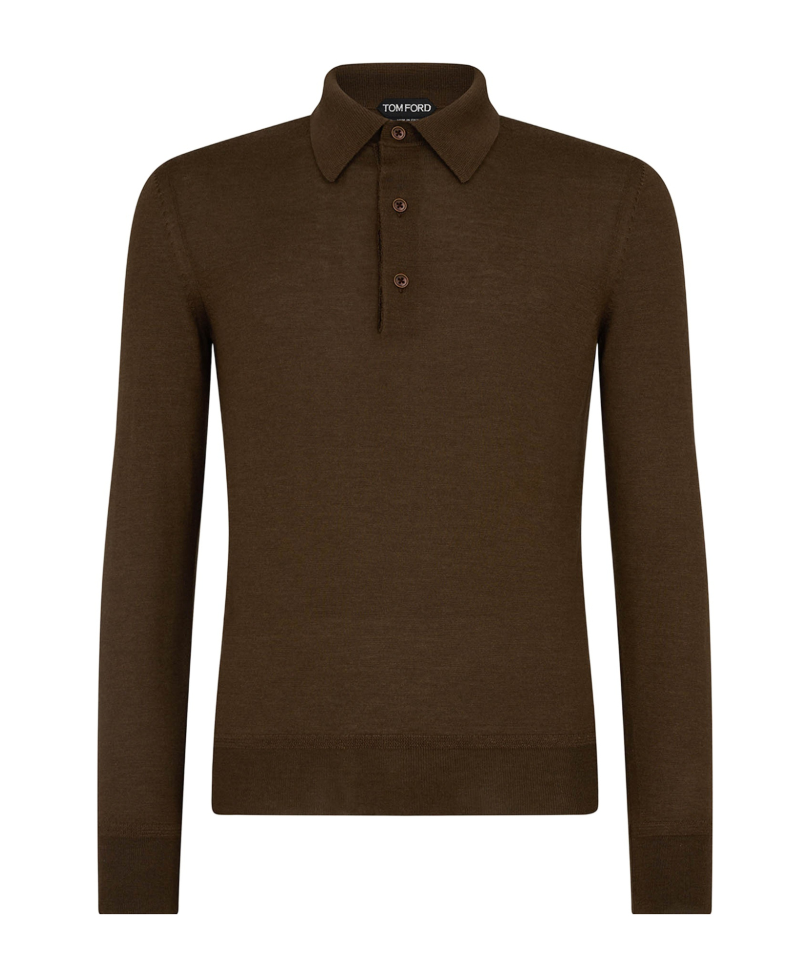 Tom Ford Tobacco Silk And Cashmere Long-sleeved Polo Shirt In Brown