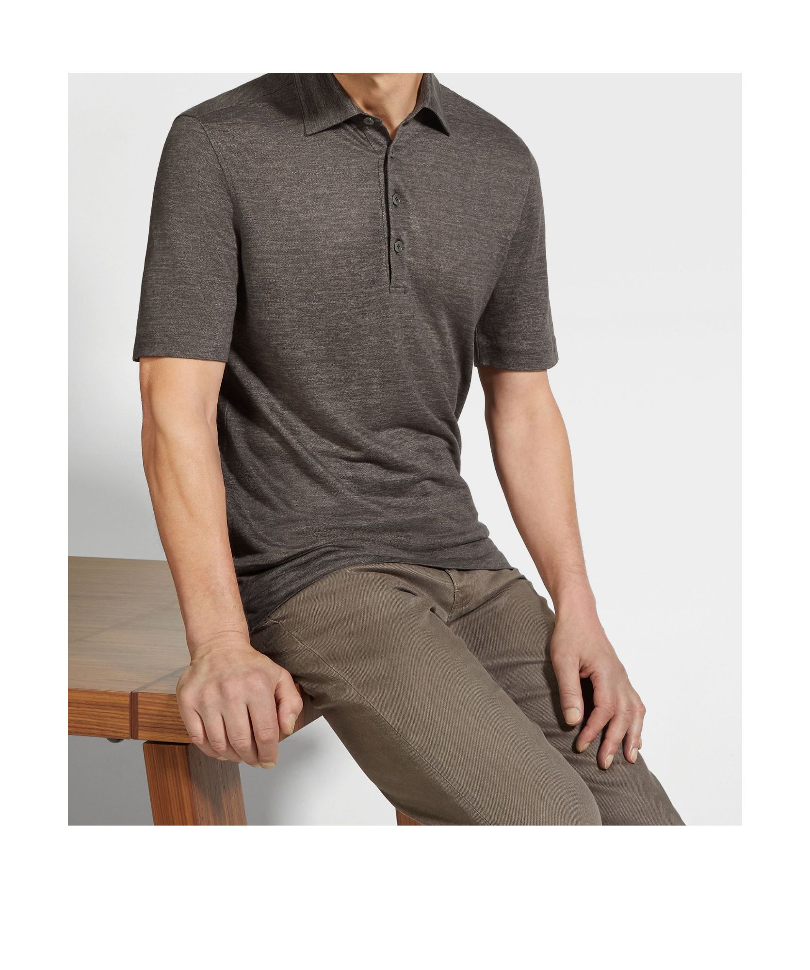 Zegna Oasi Lino Short-sleeved Polo Shirt In Brown