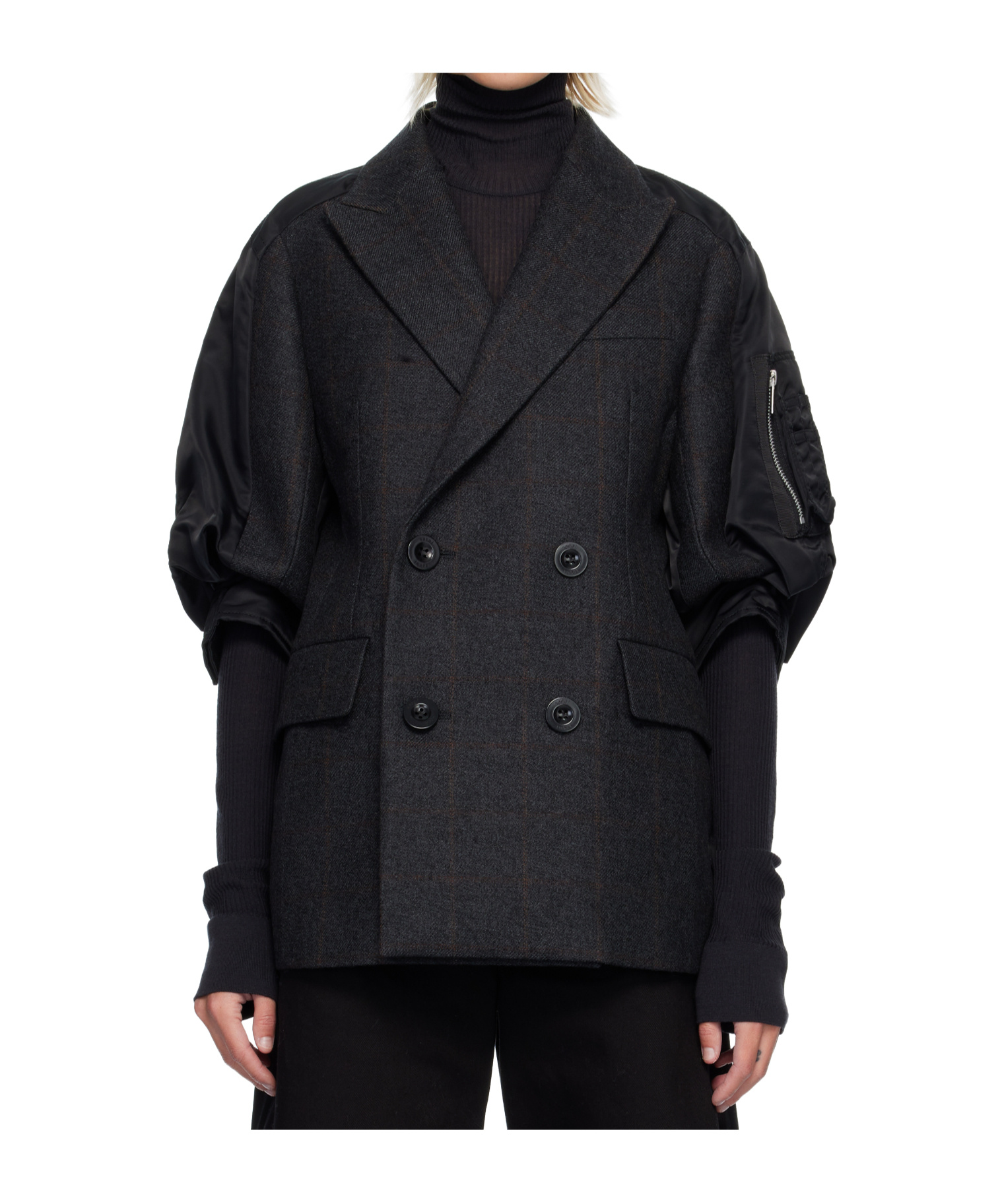 Sacai Double-faced Plaid Blazer In Black
