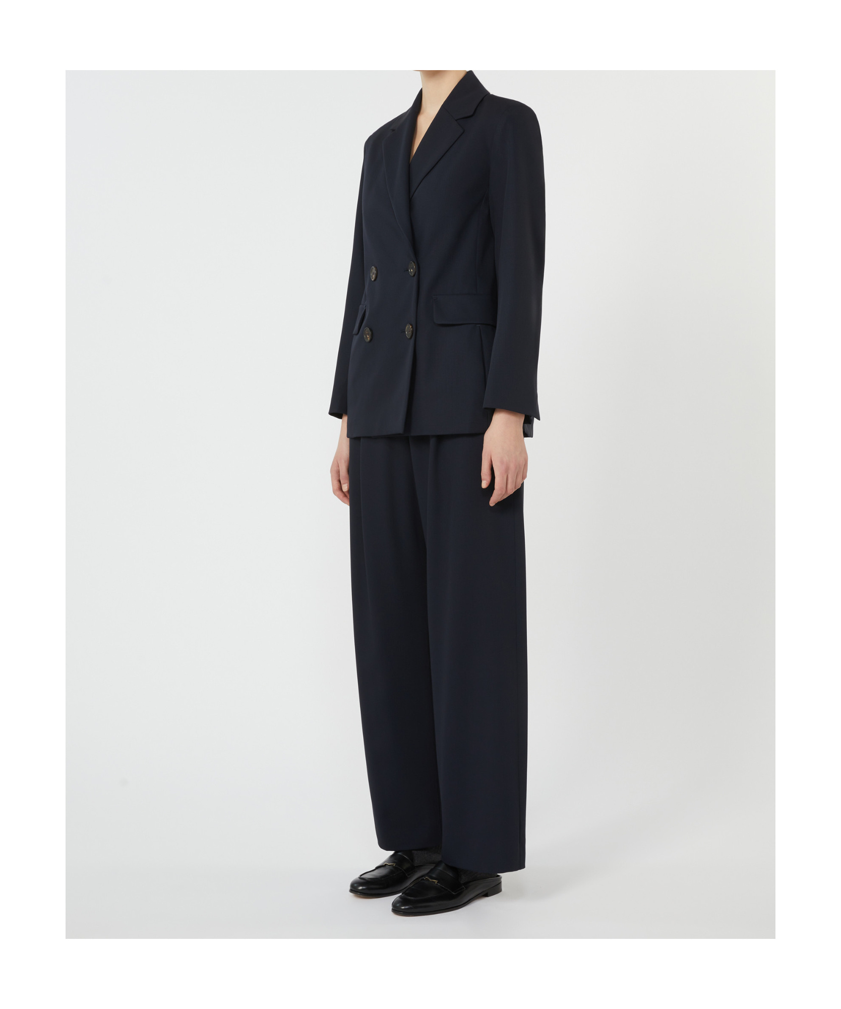 Max Mara Double-breasted Wool Crepe Blazer In Blue