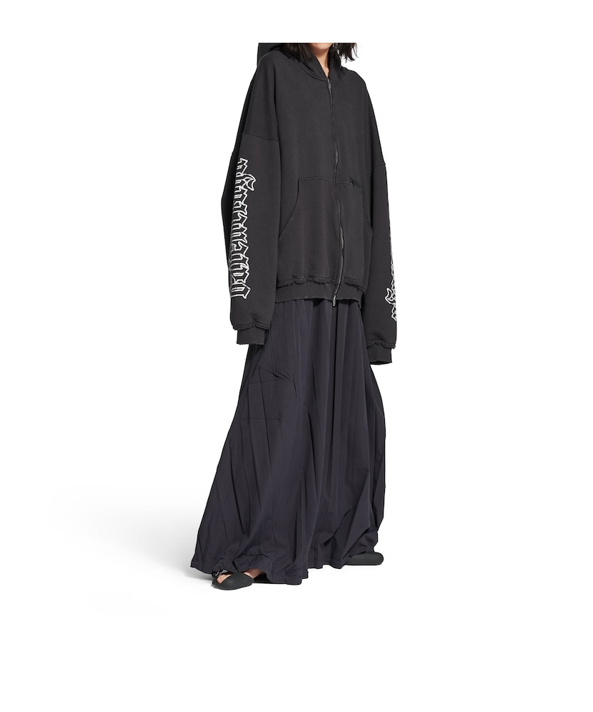 Balenciaga Blackletter Script Pulled Zip-up Hoodie Large Fit In Black Faded In Black