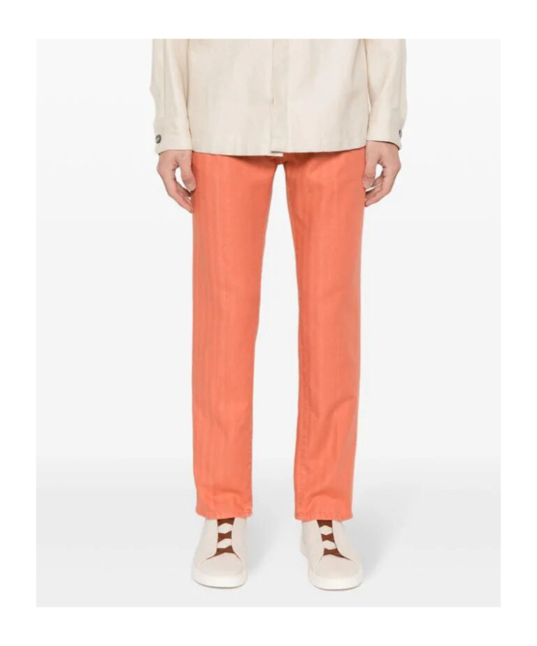 Jacob Cohen Scott Herringbone Tapered Trousers In Orange