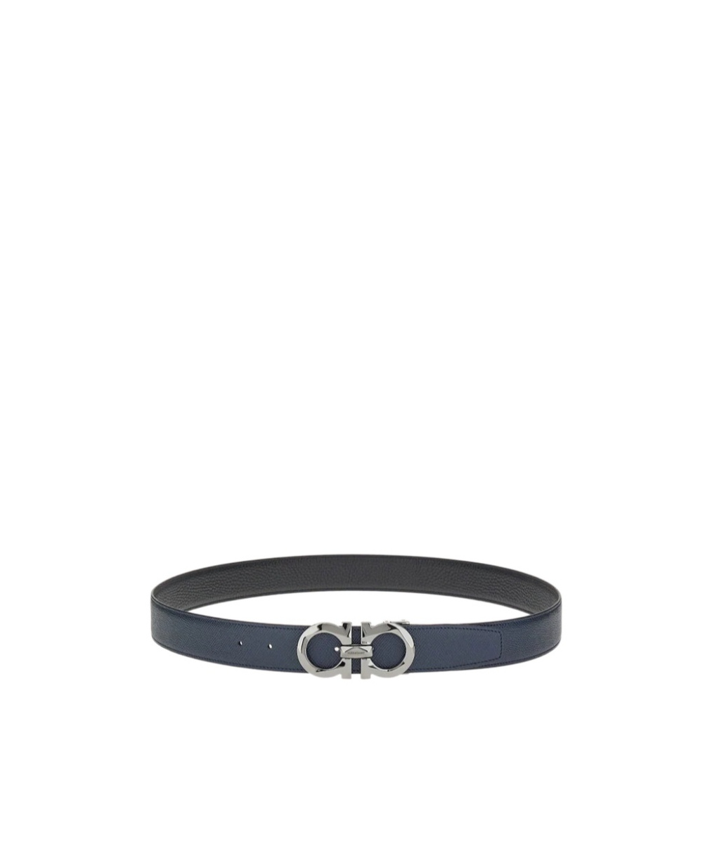 Ferragamo Adjustable Reversible Leather Belt With Metal Buckle In Black
