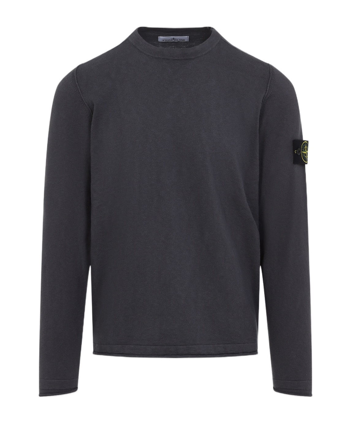 Stone Island Organic Cotton Crew Neck Sweater With English Ribs Knitwear Blue In Gray