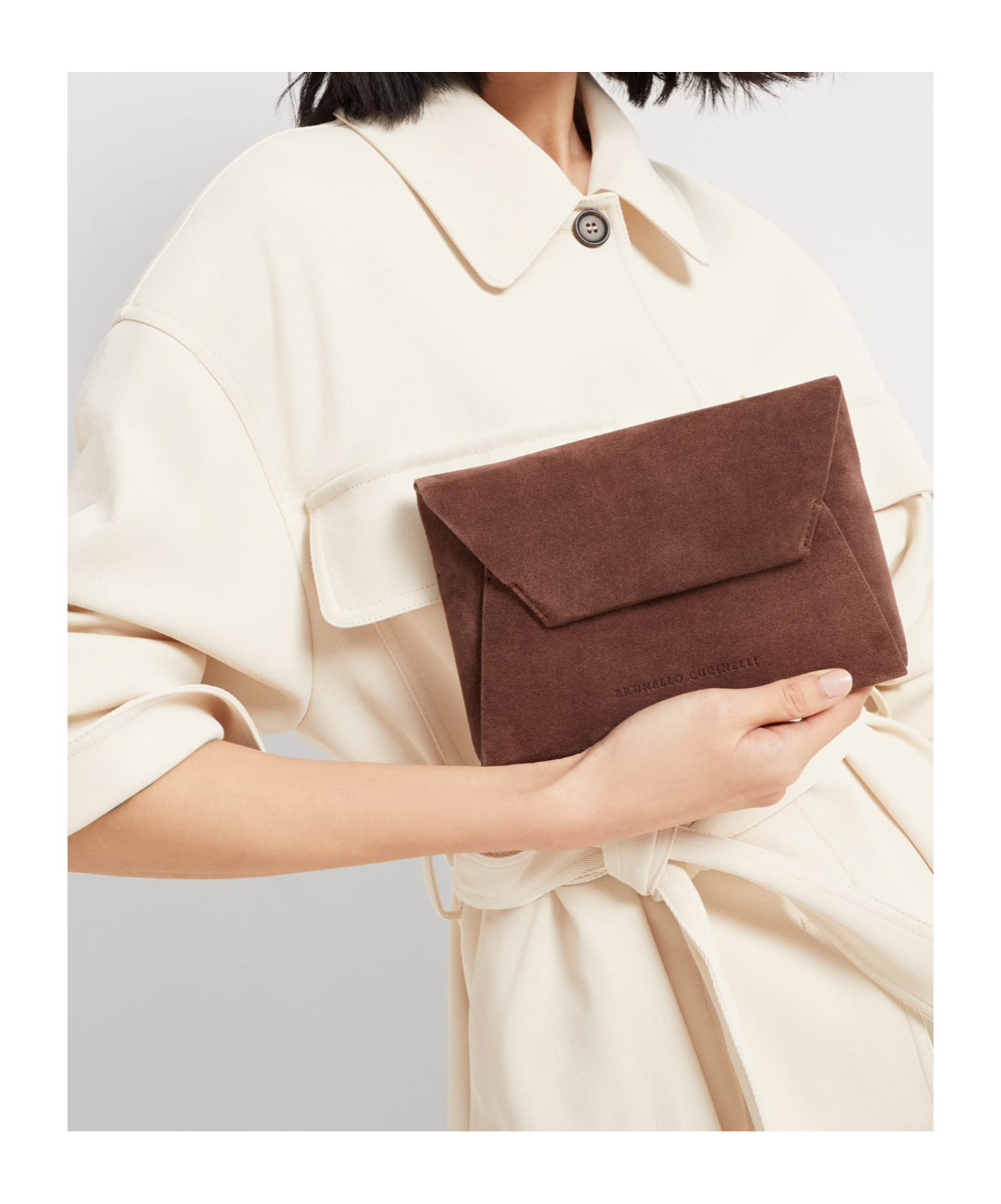 Brunello Cucinelli Small Envelope Suede Clutch Bag With Monili Decoration In Burgundy