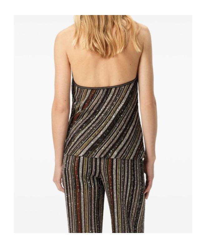 Missoni Diagonal Striped Beige And Brown Sleeveless Top In Brown