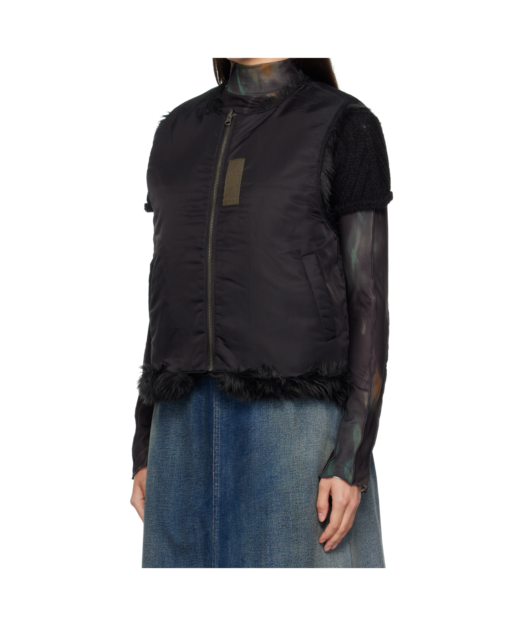 Andersson Bell Curved Placket Reversible Faux Fur Vest In Black