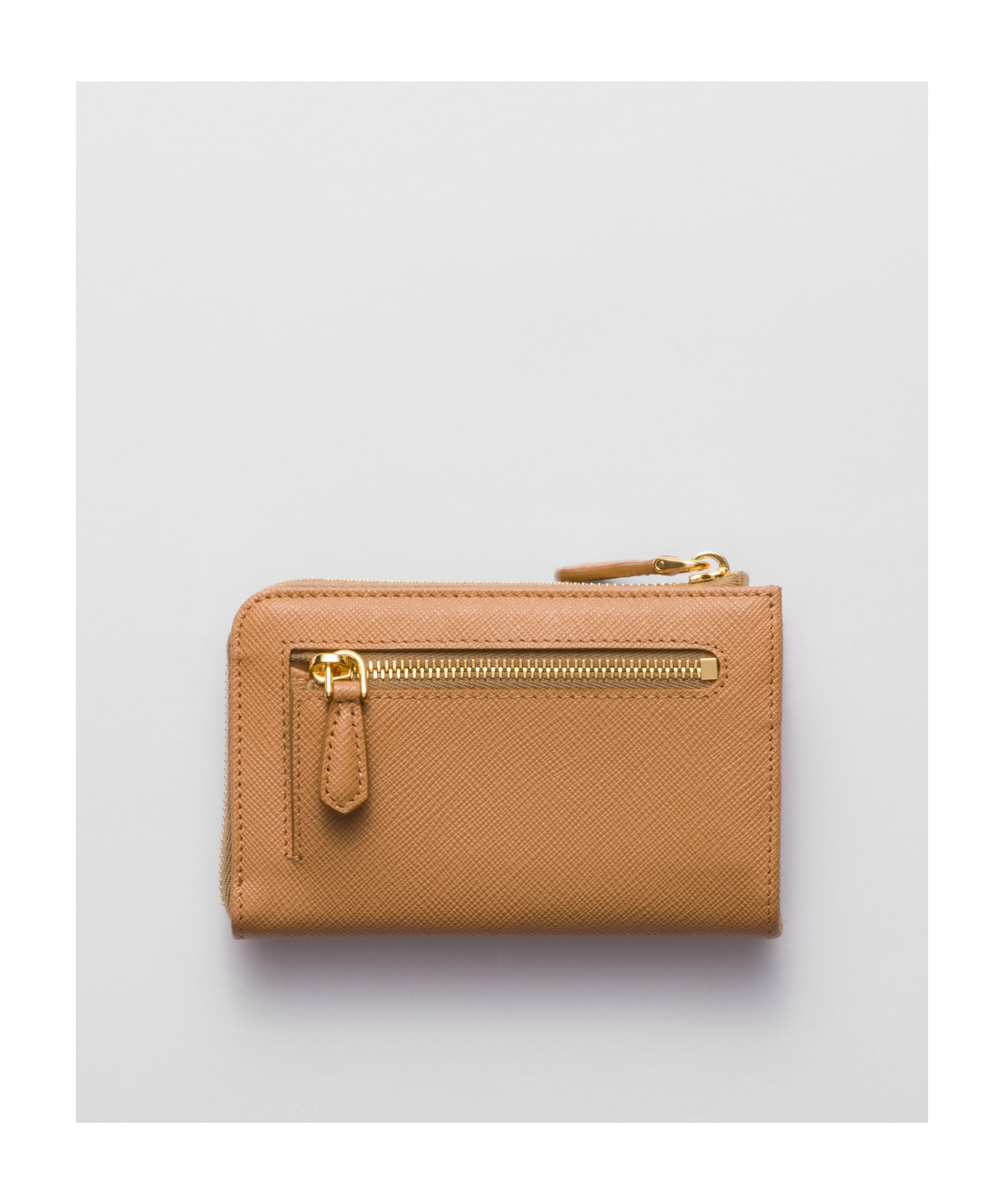 Shop Prada Saffiano Keychain In Neutral Color