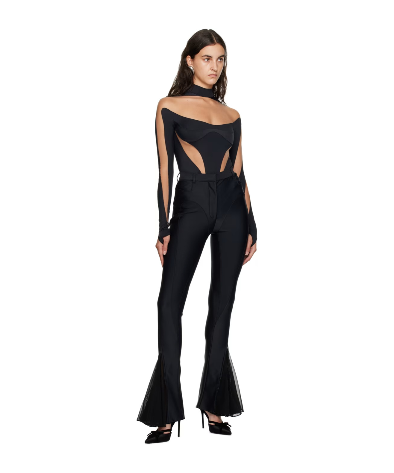 Mugler Flared High-waisted Trousers In Black