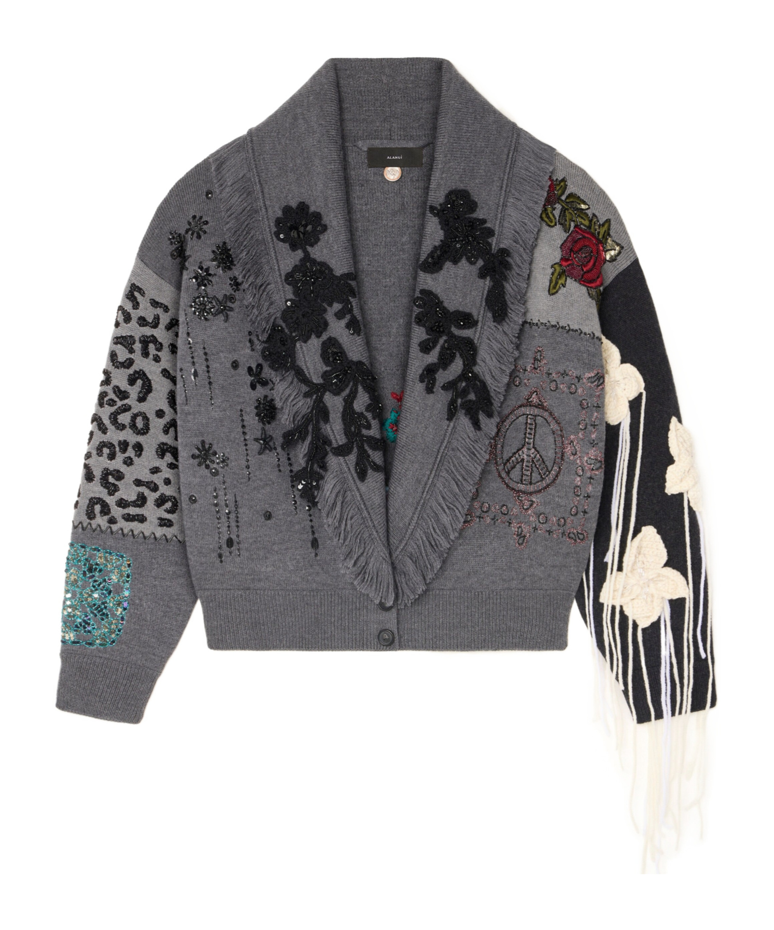 Alanui Midnight In Manhattan Embellished Fringed Cardigan In Gray