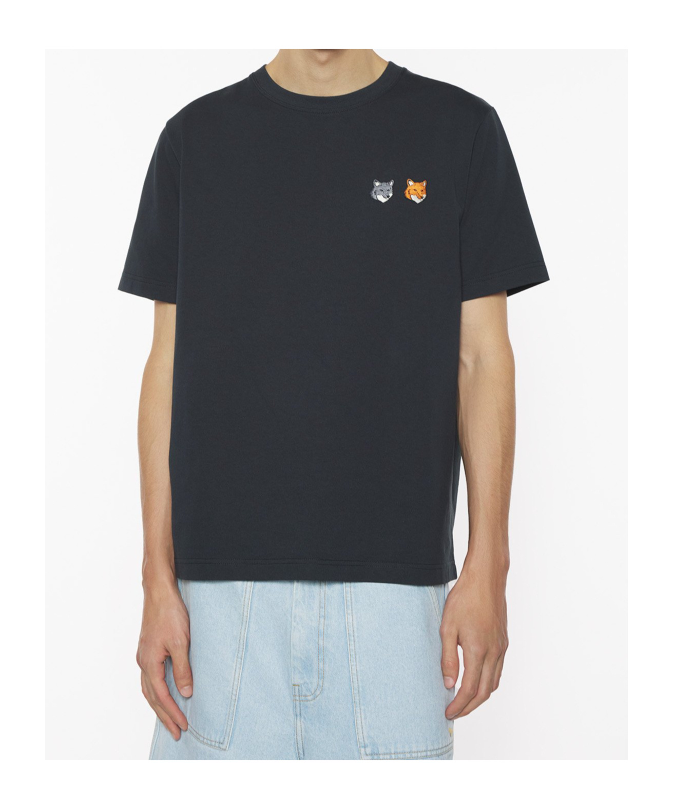 Maison Kitsuné Double Fox Patch Cotton Jersey T-shirt In Black