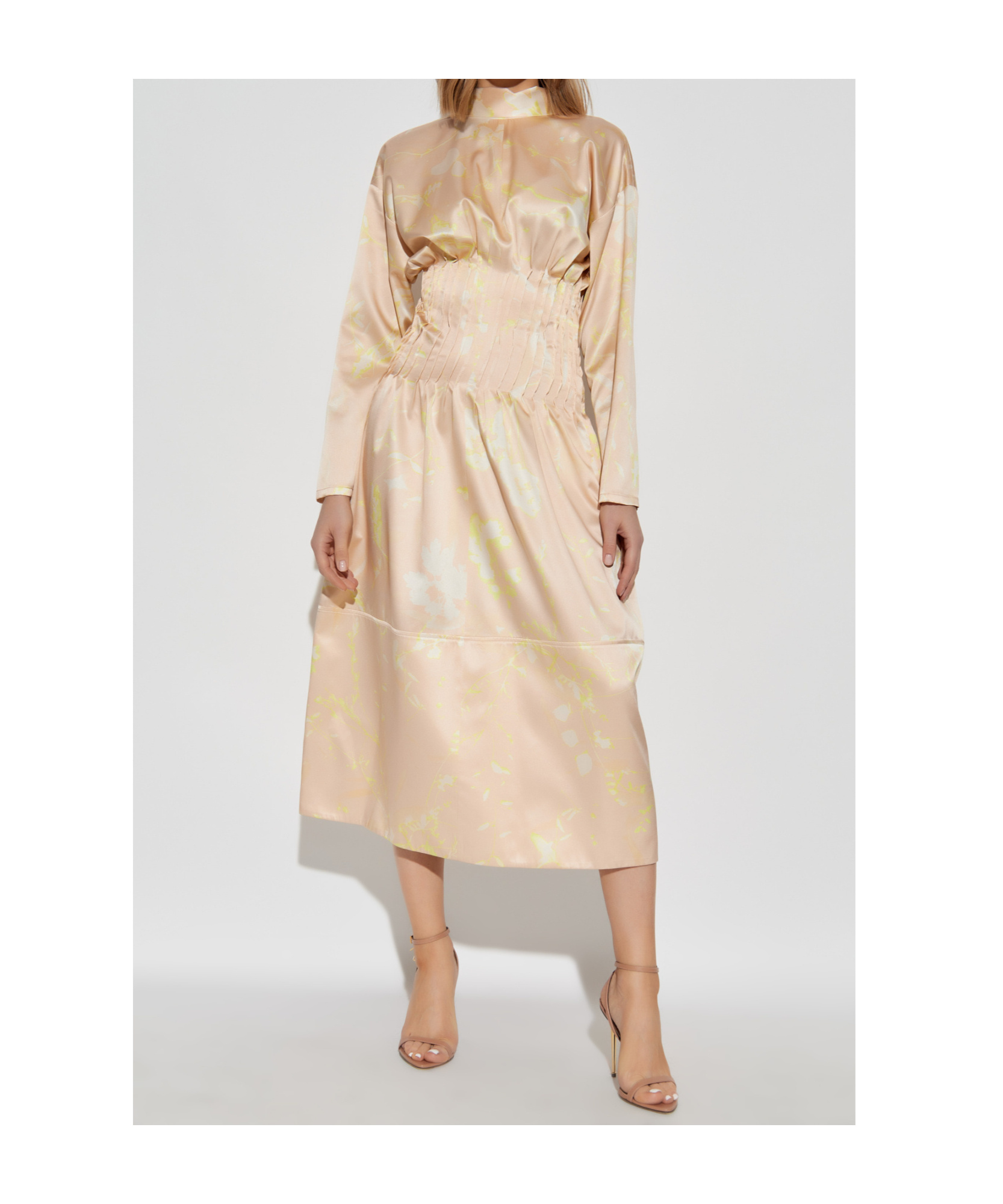 Fabiana Filippi Fitted Waist Floral Printed Midi Dress In Neutral