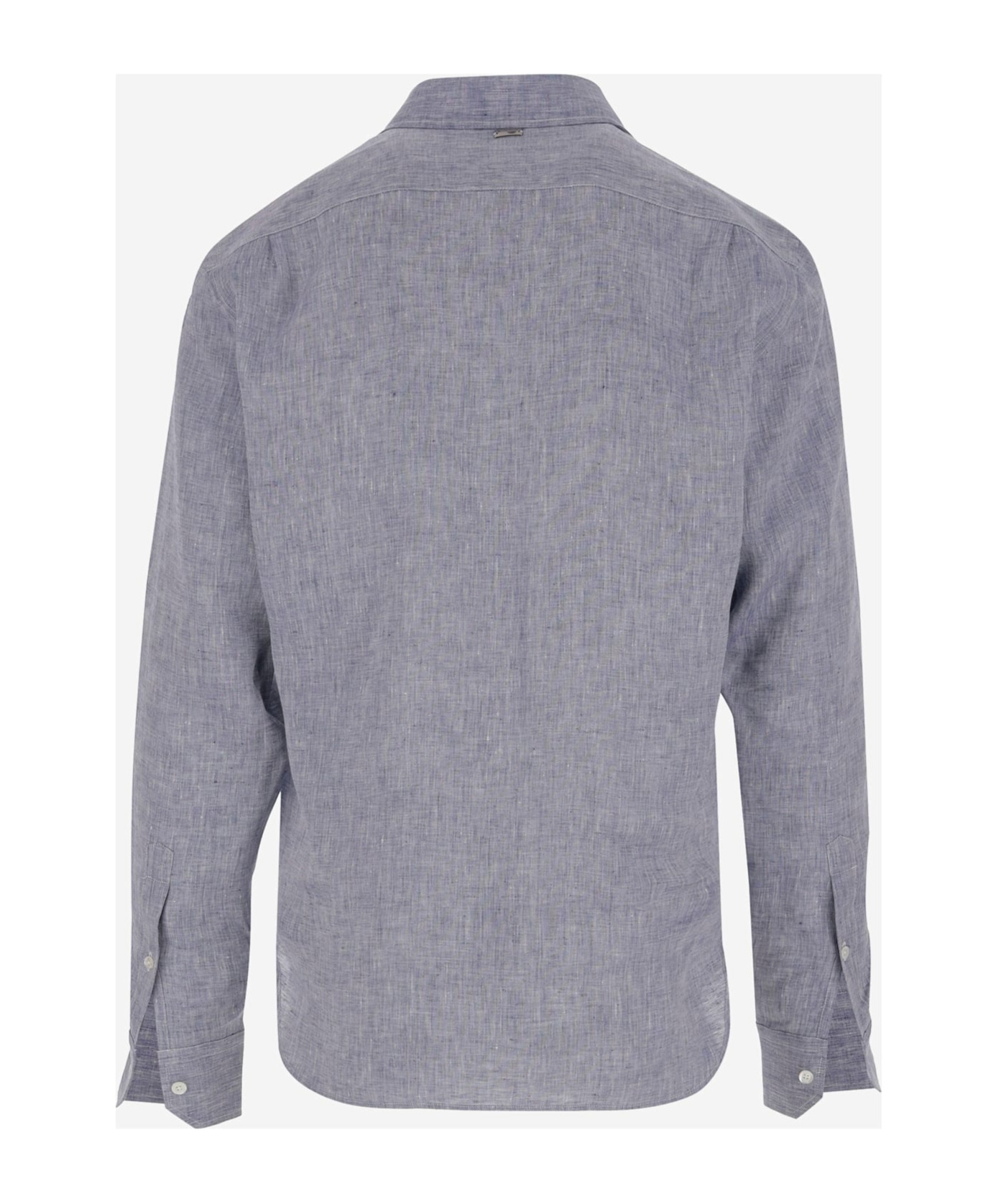 Herno Textured Grey Linen Shirt With Classic Collar In Gray