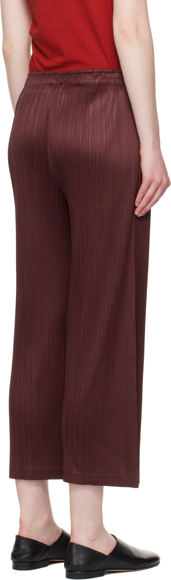Issey Miyake Elastic Waist Casual Pants In Burgundy