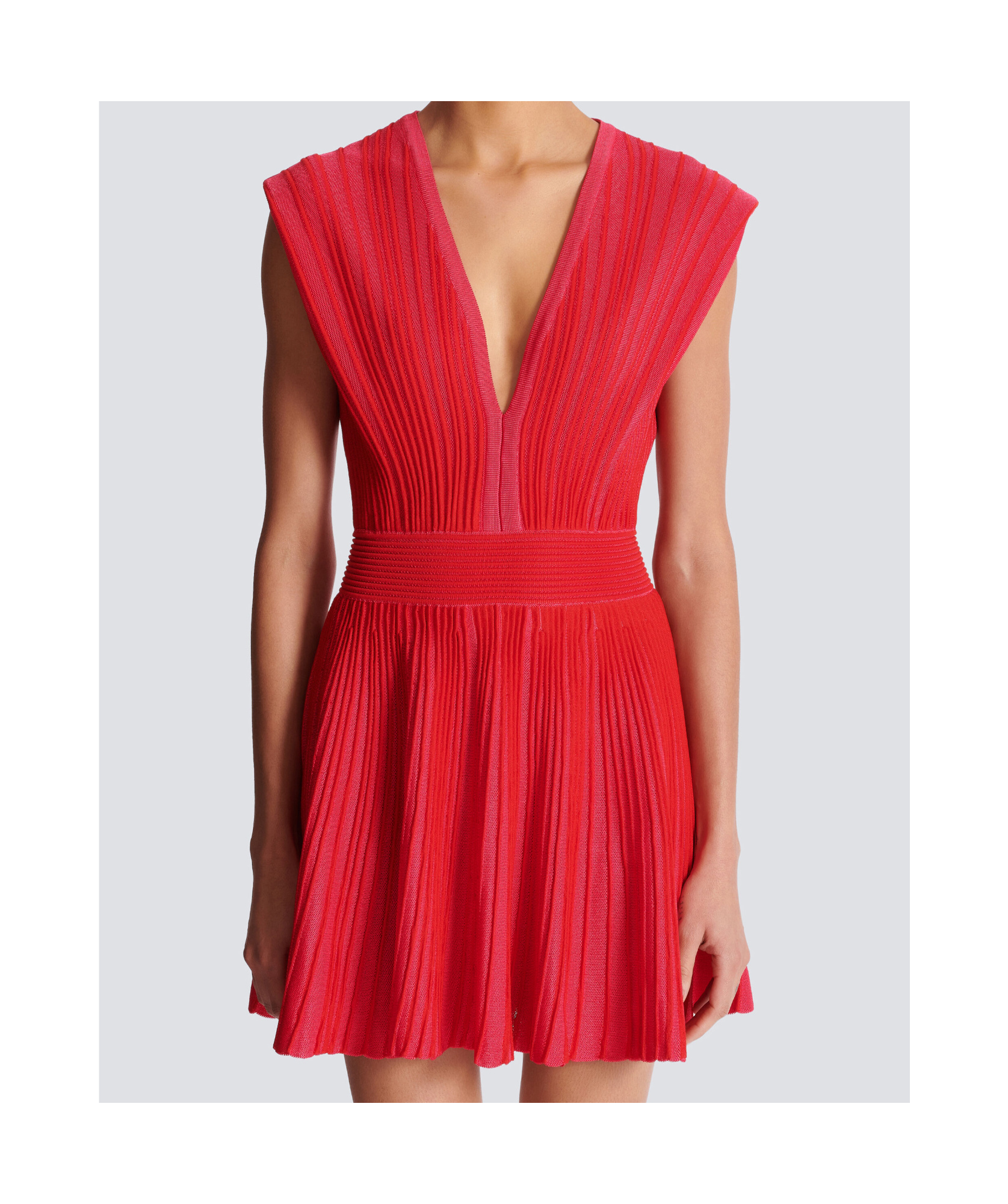 Balmain Striped Knitted Mini Dress In Red