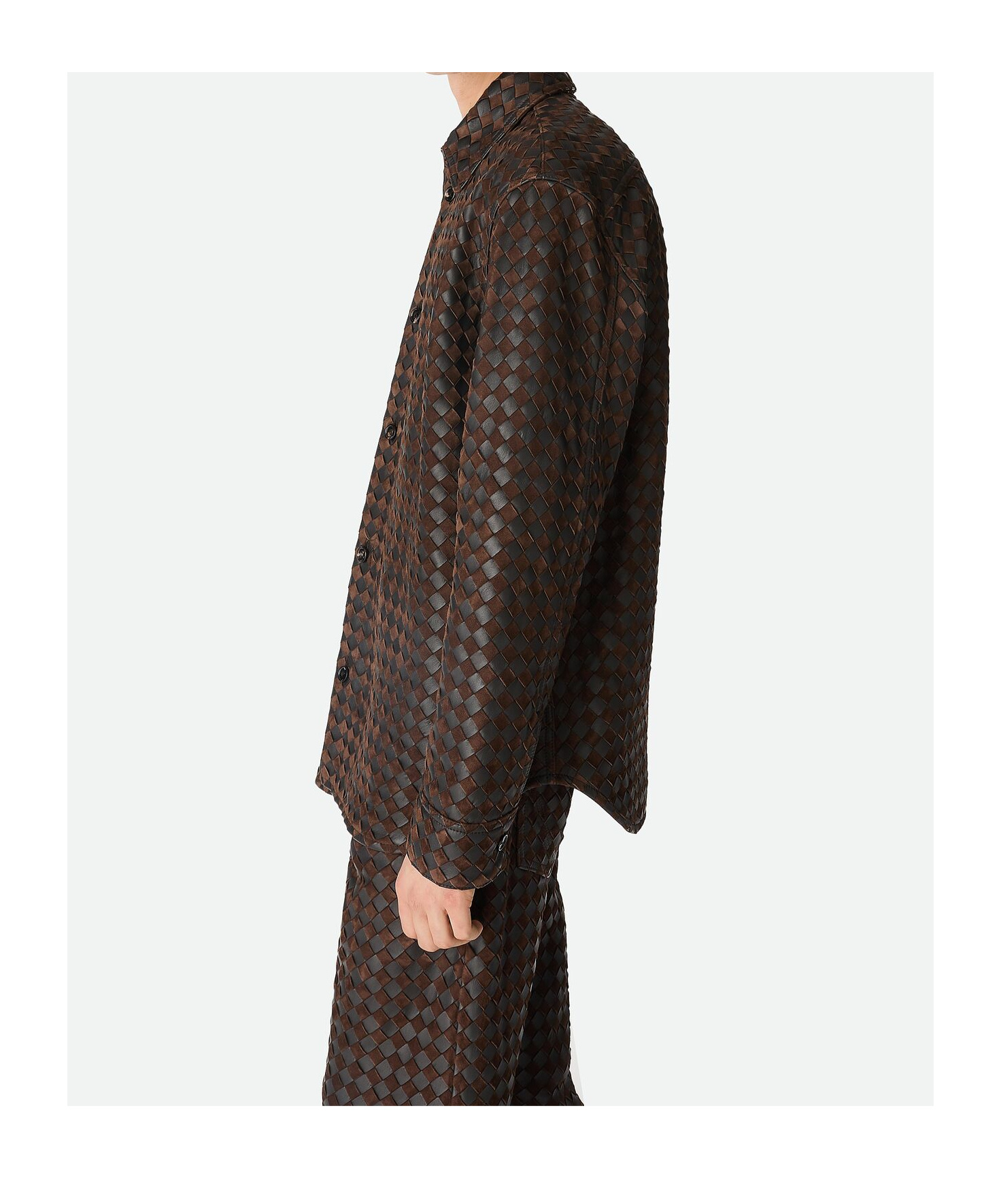 Bottega Veneta Intrecciato Leather And Suede Shirt In Brown