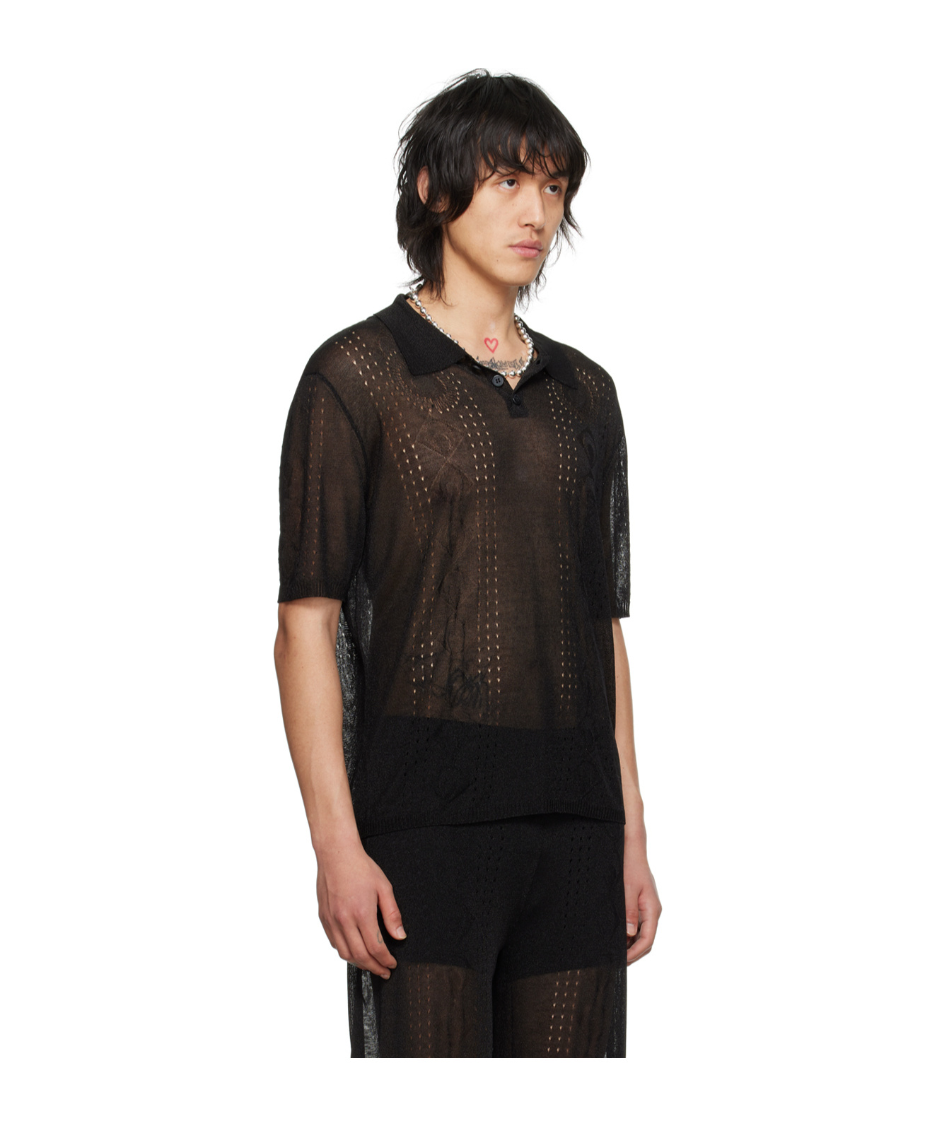 Marine Serre Metallic Short-sleeved Polo Shirt In Black