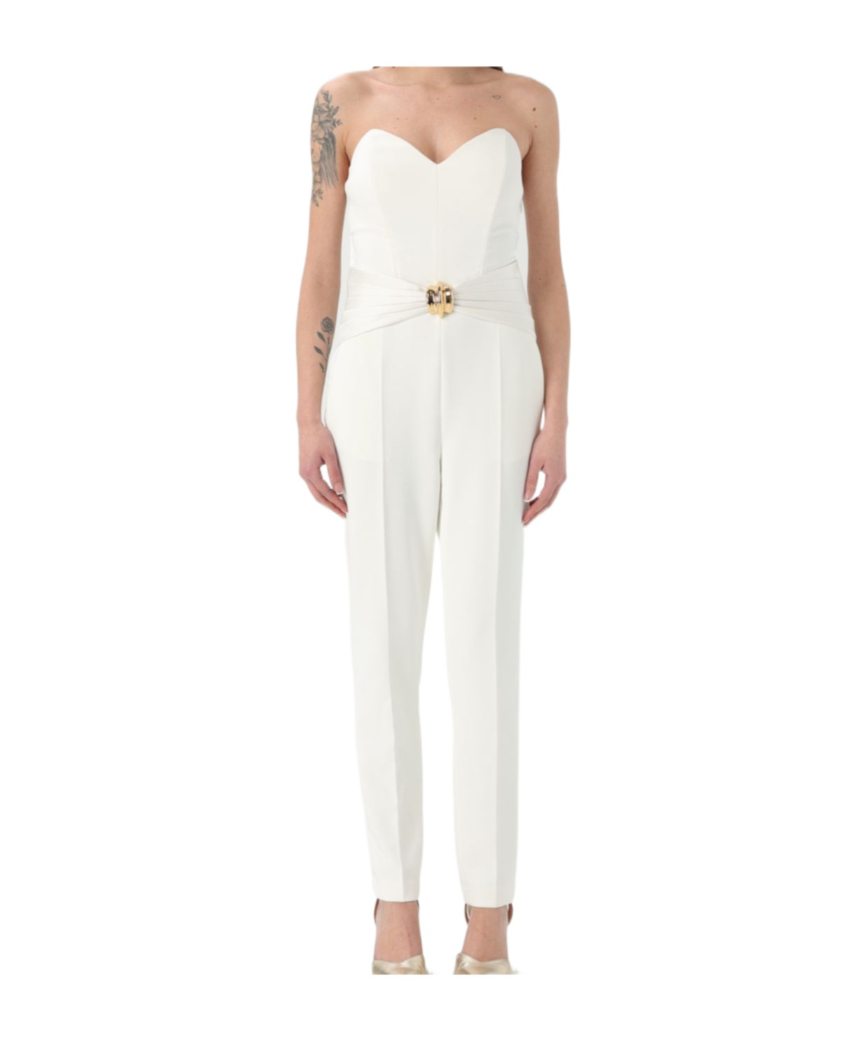 Elisabetta Franchi Flowing Crepe Jumpsuit With White Macro Bow In White