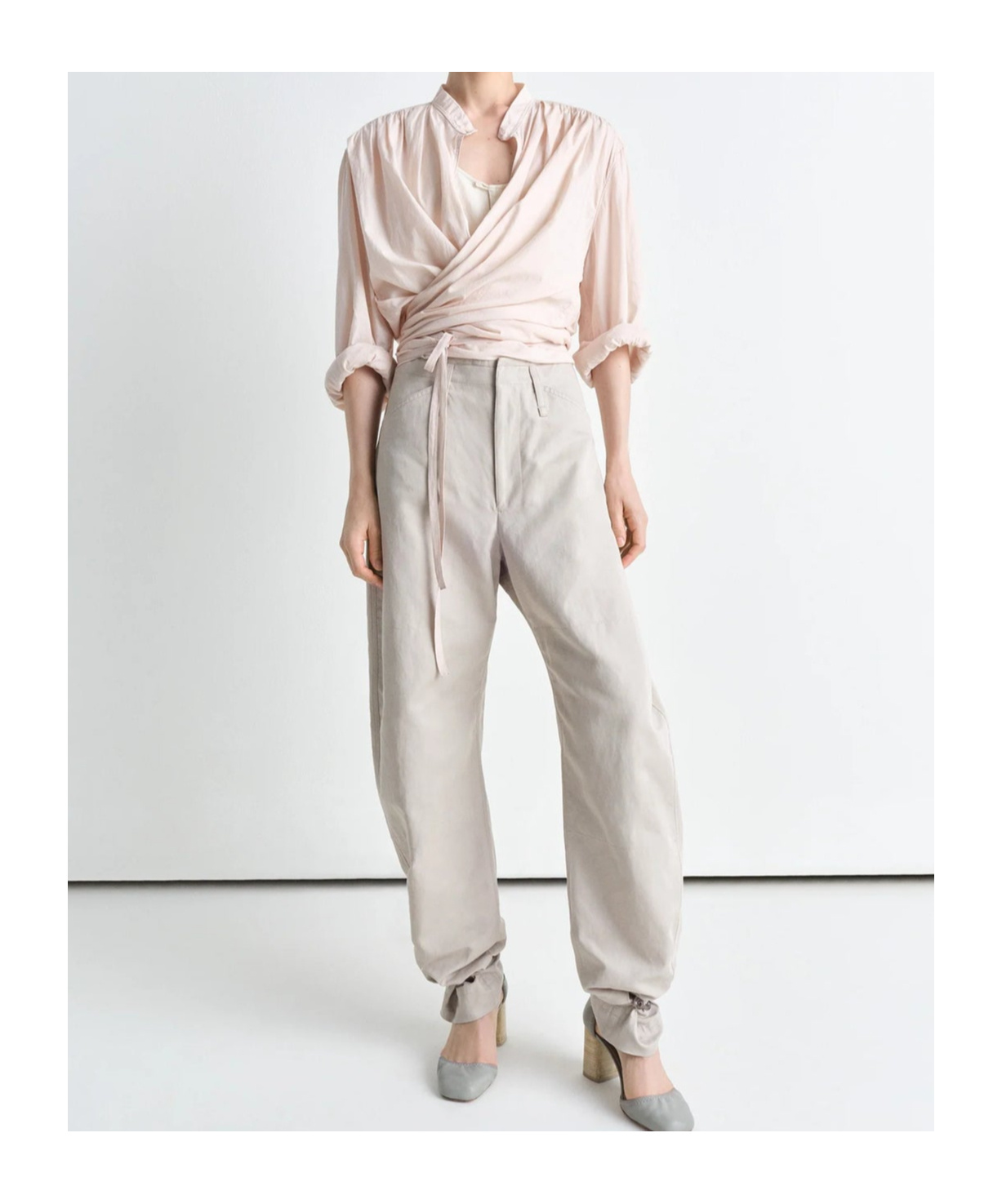 Lemaire Beige Tapered Pants With Camal Buttons In White