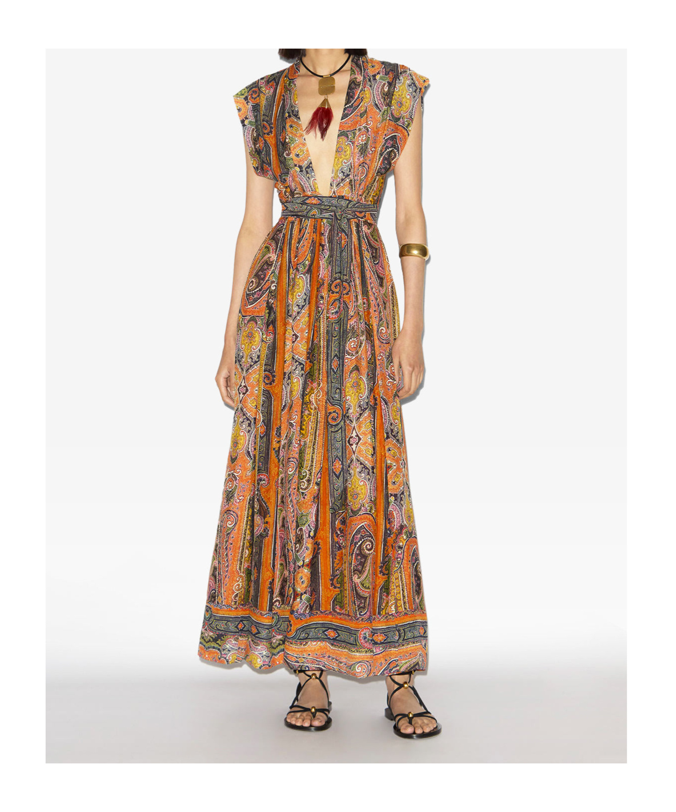 Isabel Marant Melissa Belted Paisley-print Silk Maxi Dress In Brown