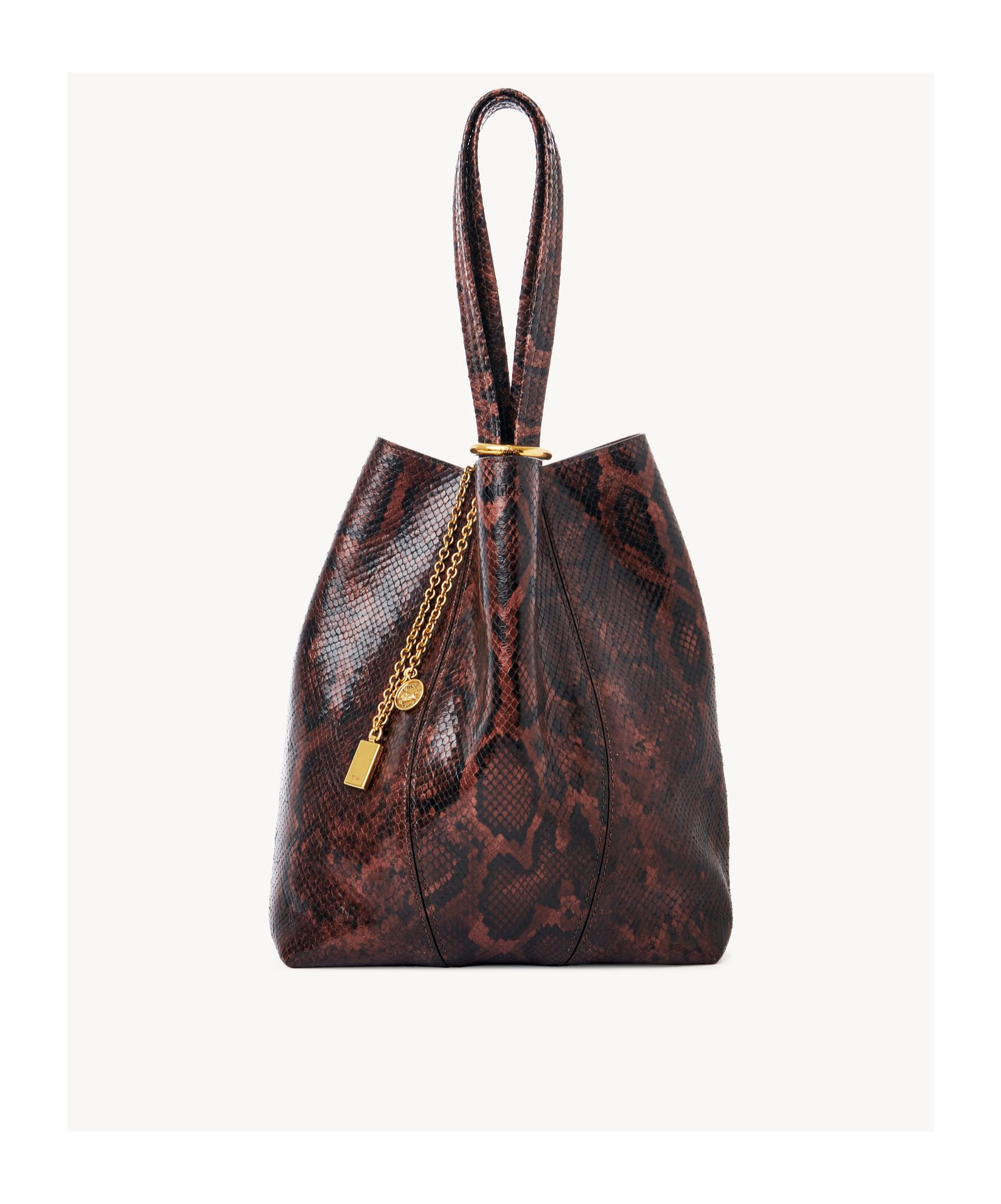 Chloé Spin Small Tote Bag In Python-effect Leather In Brown