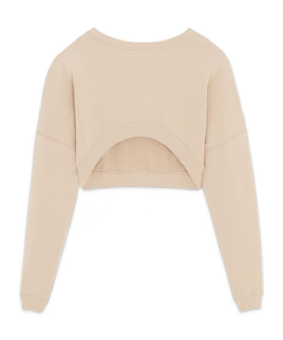 Saint Laurent Logo-embroidered Cropped Sweatshirt In Nude