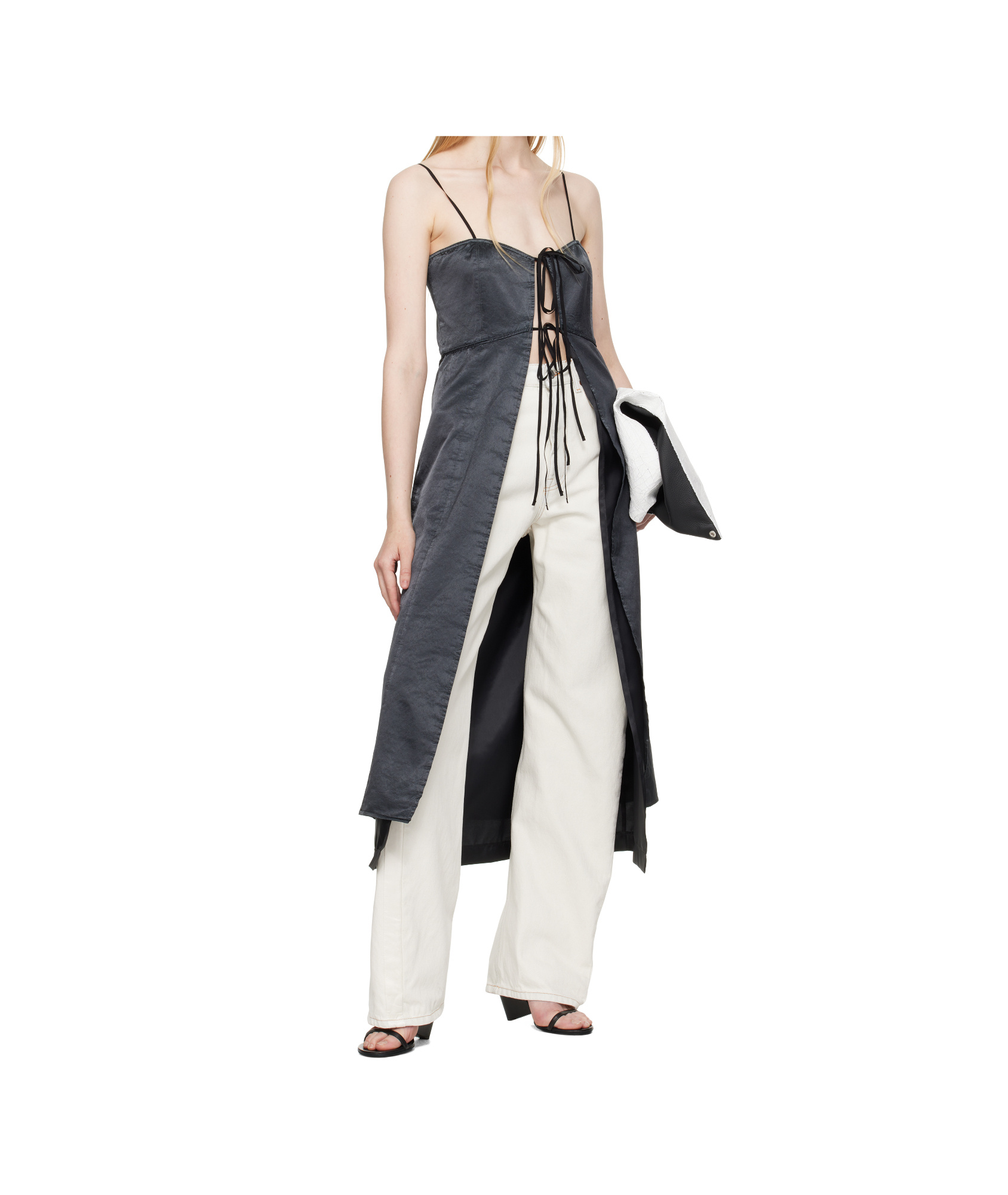 Mm6 Maison Margiela Black Washed Viscose Satin Dress Top In Black