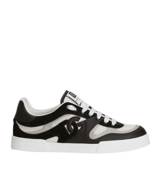 Dolce & Gabbana Portofino Light Low-top Mesh And Leather Sneakers In Black