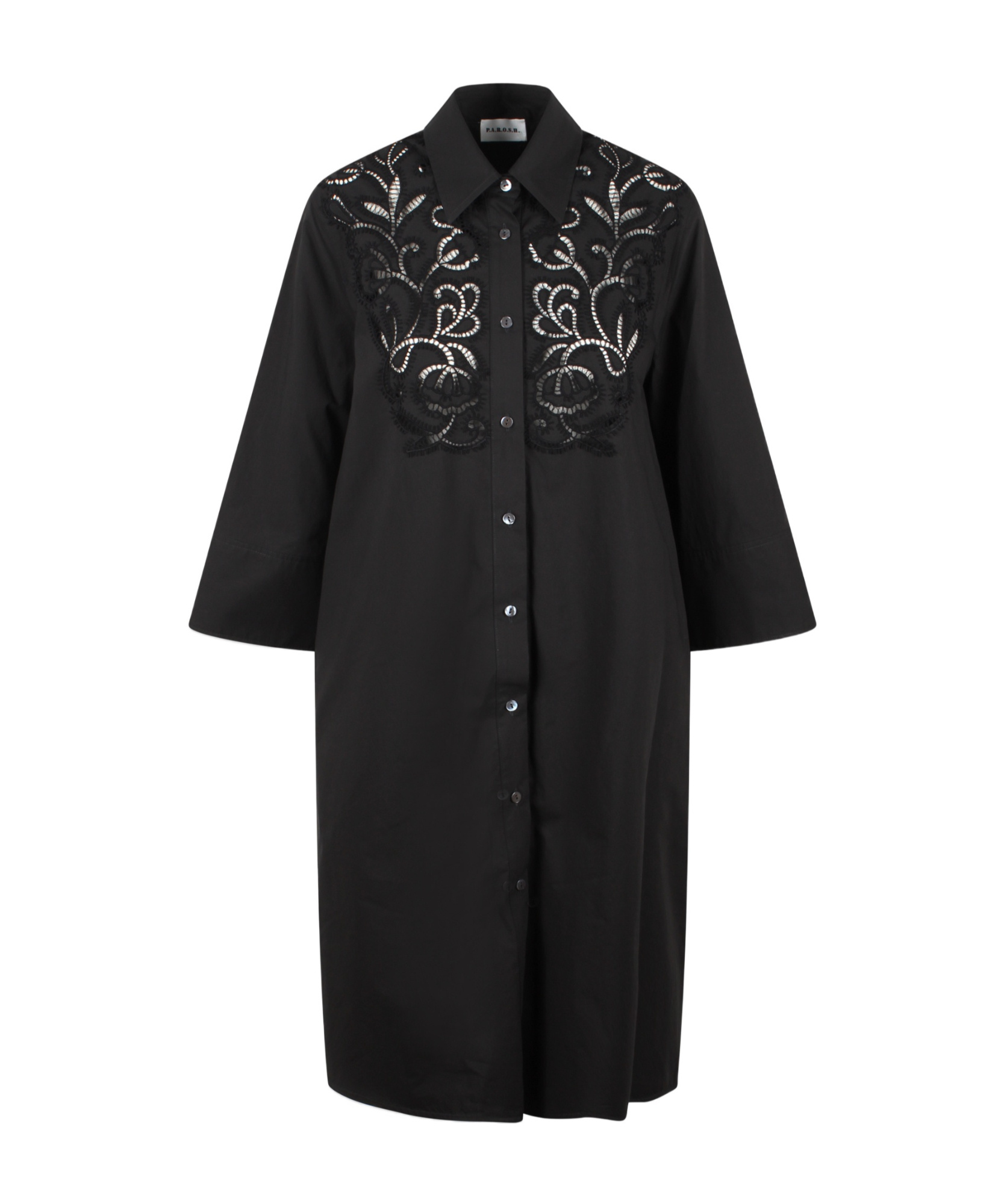 Shop P.a.r.o.s.h Madeira Embroidered Detail Shirt Dress In Black