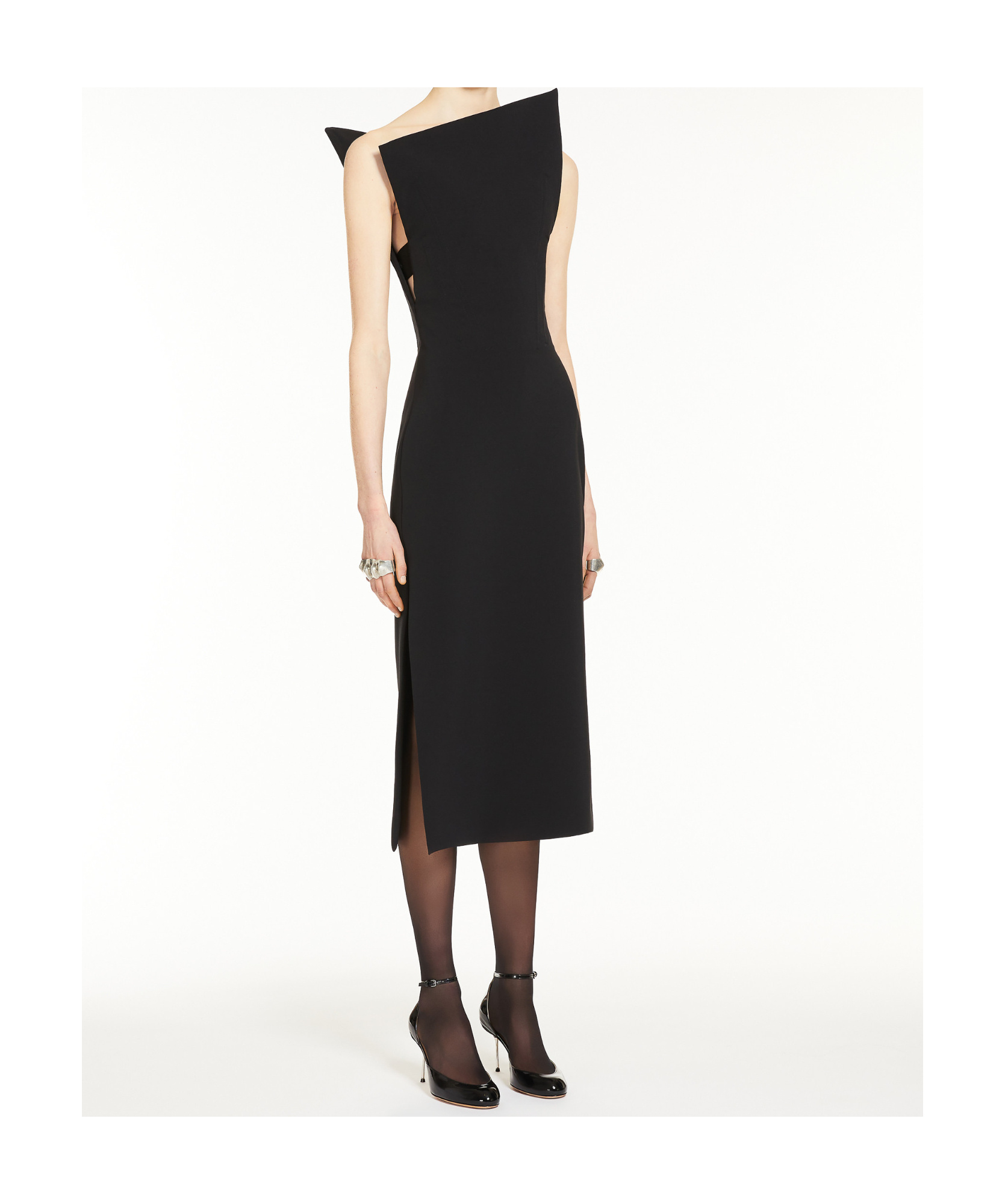Sportmax Asymmetrical Wool Dress In Black
