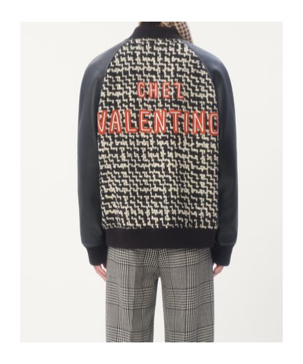 Valentino Chez-patch Tweed Bomber Jacket In Beige