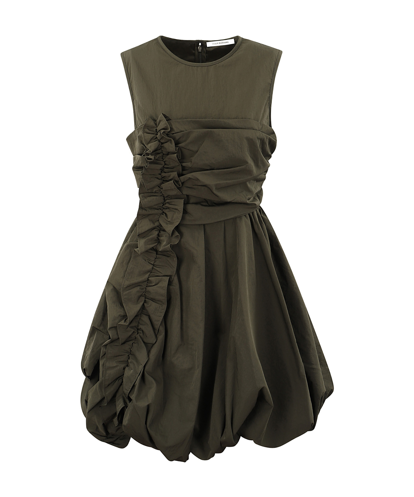 Cecilie Bahnsen Olivia Dress Recycled Taffeta Grey Olive Grey Olive In Black