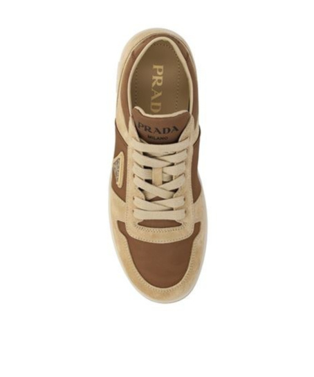 Prada Downtown Re-nylon And Suede Sneakers In Nude