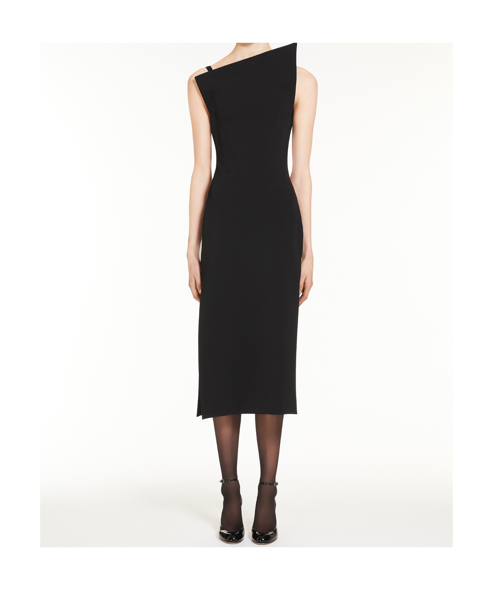 Sportmax Asymmetrical Wool Dress In Black