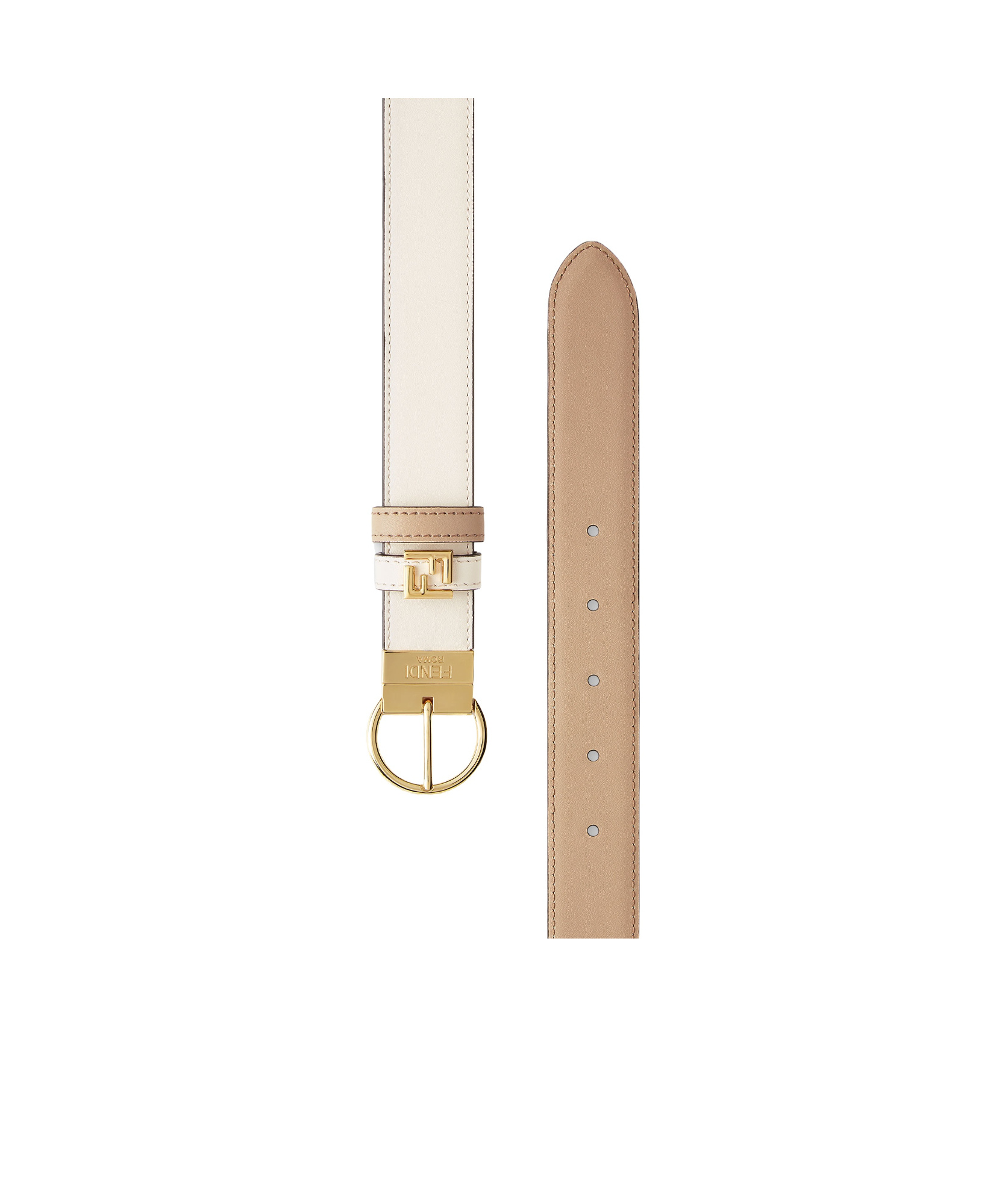 Fendi White And Cappuccino Leather Reversible Belt In Multi