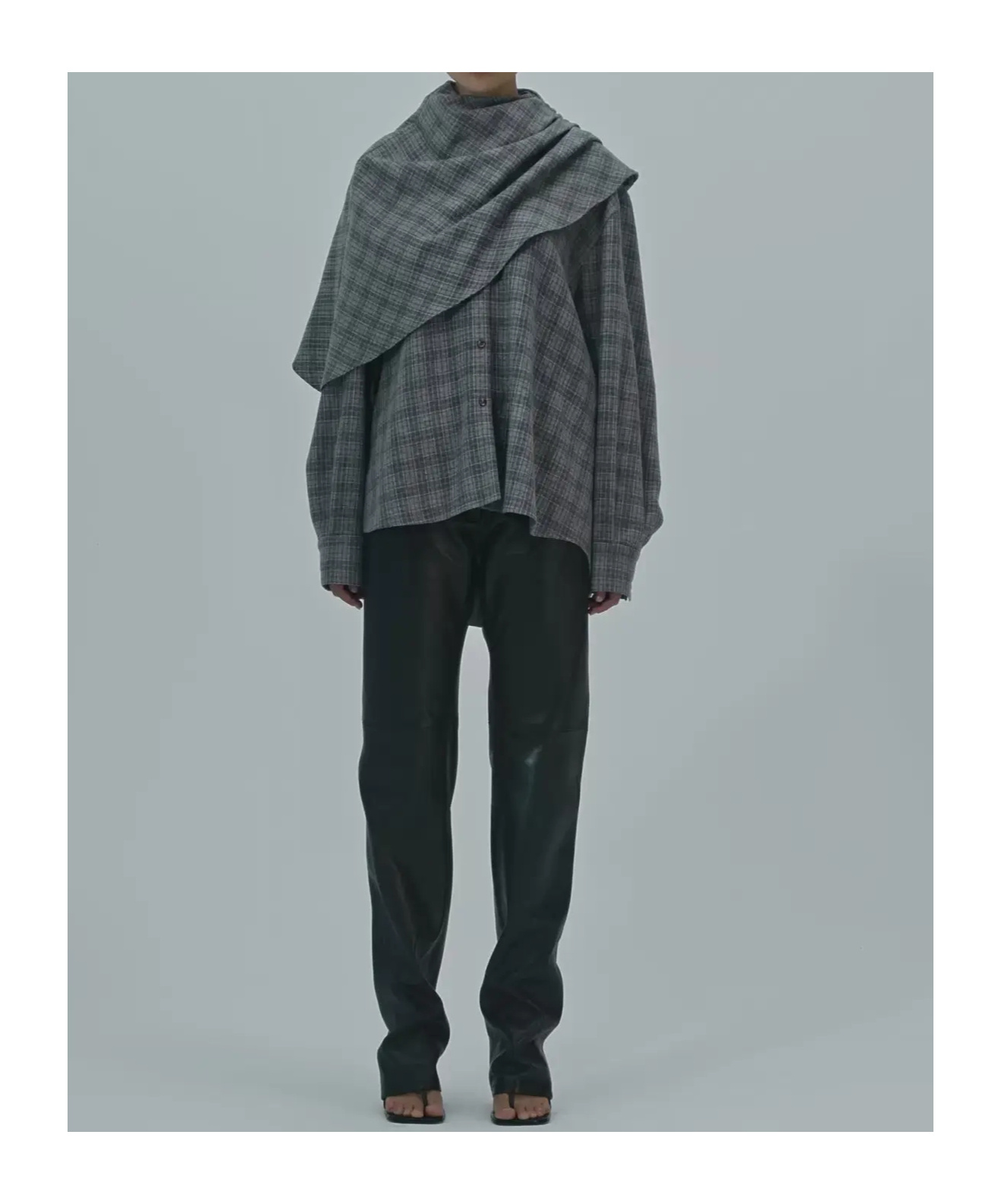 Magda Butrym Draped-collar Check Shirt In Gray