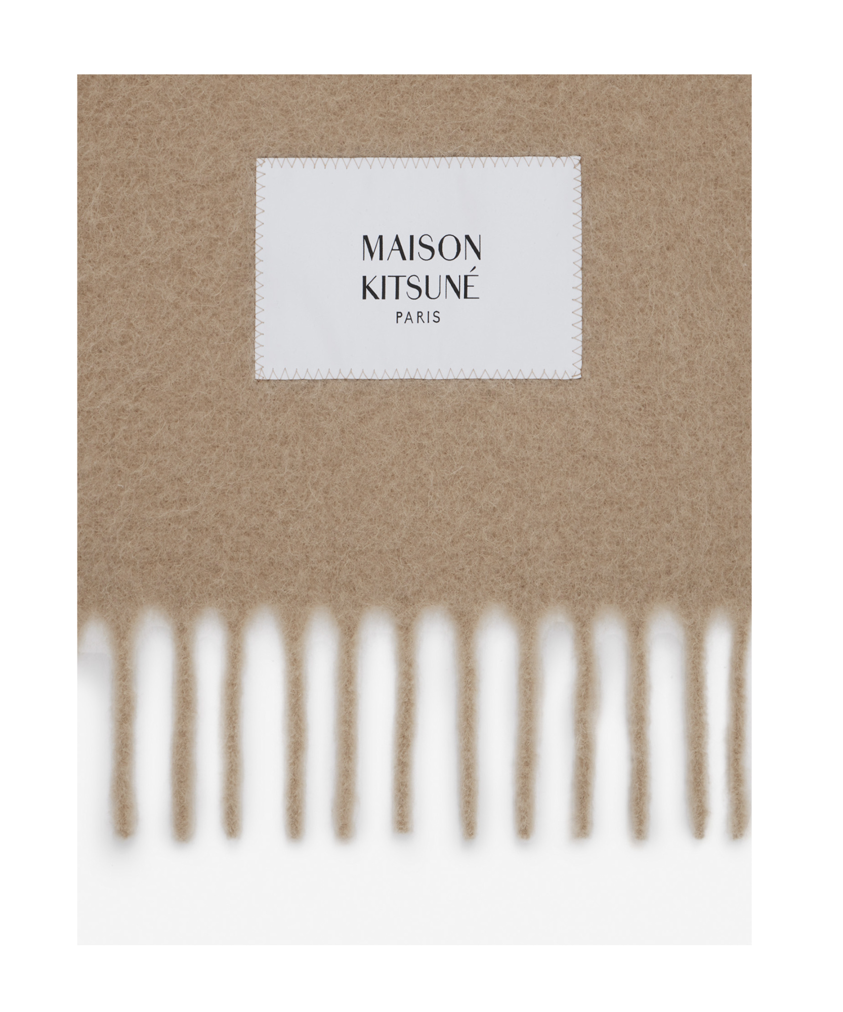 Maison Kitsuné Large Scarf With Fringes In Nude