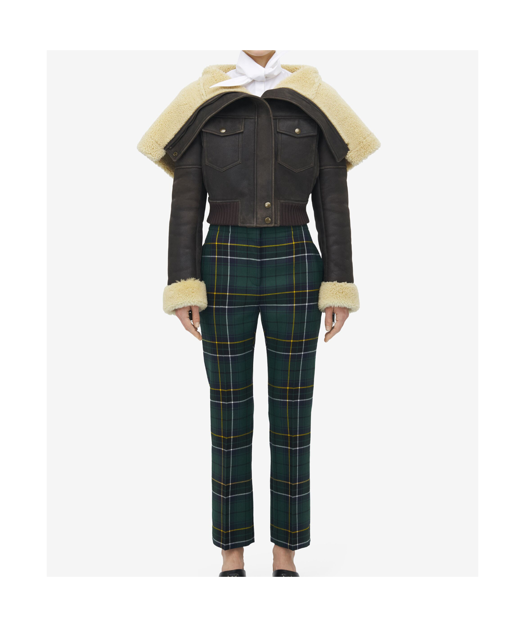 Alexander Mcqueen Cropped Shearling-trimmed Leather Jacket In Gray