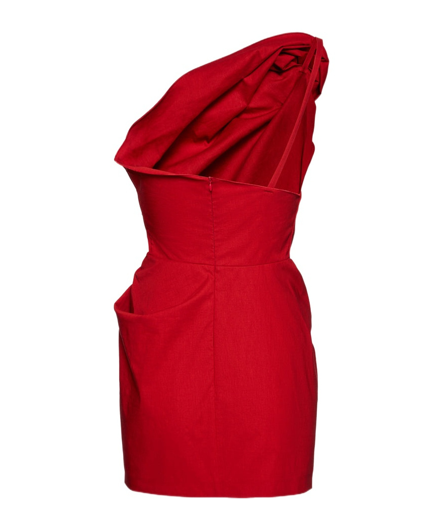 Magda Butrym One Shoulder Ruched Linen Mini Dress In Red In Red