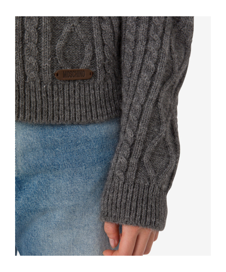 Moschino Two-tone Cable-knit Sweater With Reversible Design In Gray